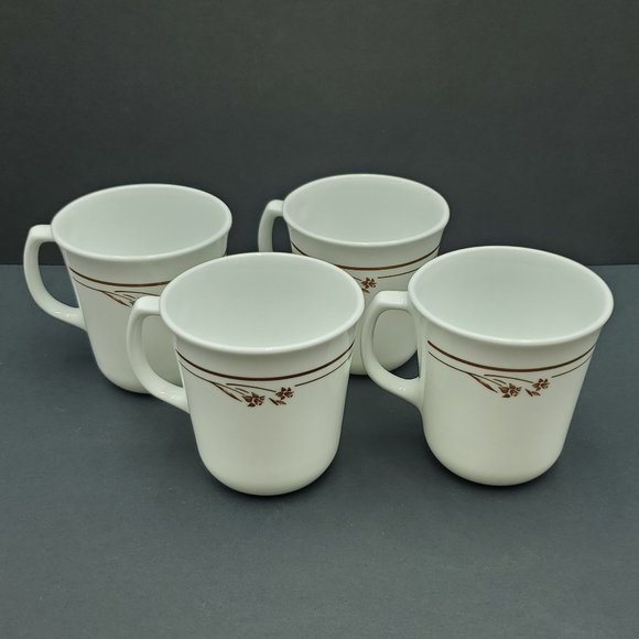 Corning Melody Mugs Corelle White Mugs with Brown Flowers and Bands - Picture 2 of 9